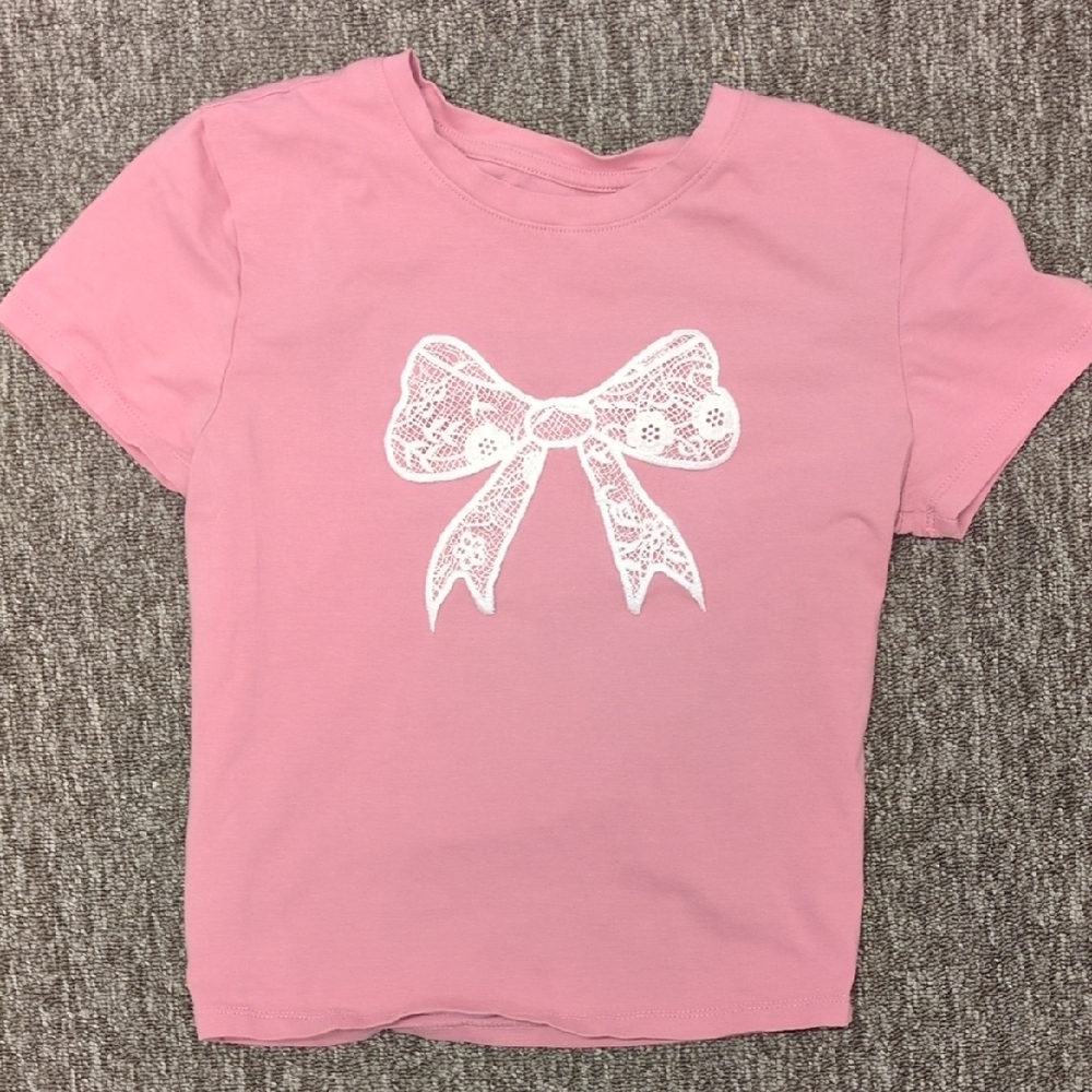 Lucky 777‎ Junior's Pink Coquette Ribbon Bow Cropped Shirt Size S